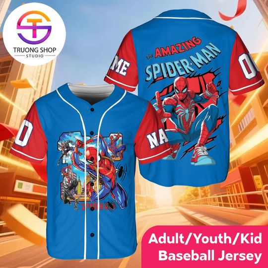 Discover Spider-Man The Amazing Baseball Jersey, Custom Name & Number Superhero Shirt for Adult Youth Kids, Birthday Gift