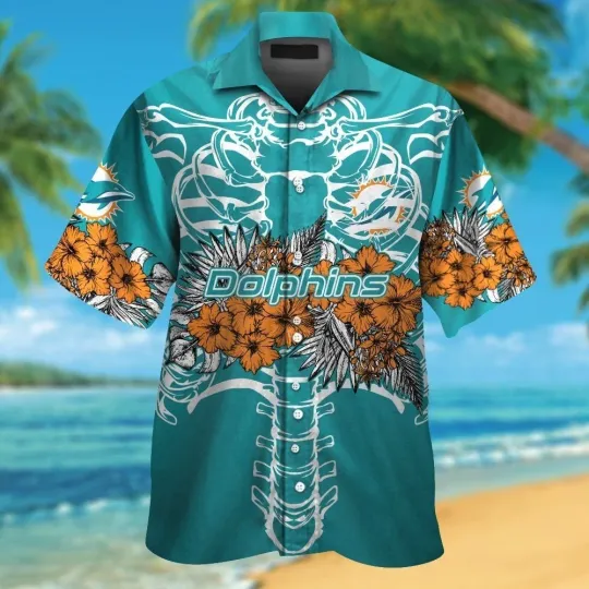 Miami Dolphins Tropical Palm Tree Summer Aloha Hawaiian Shirt