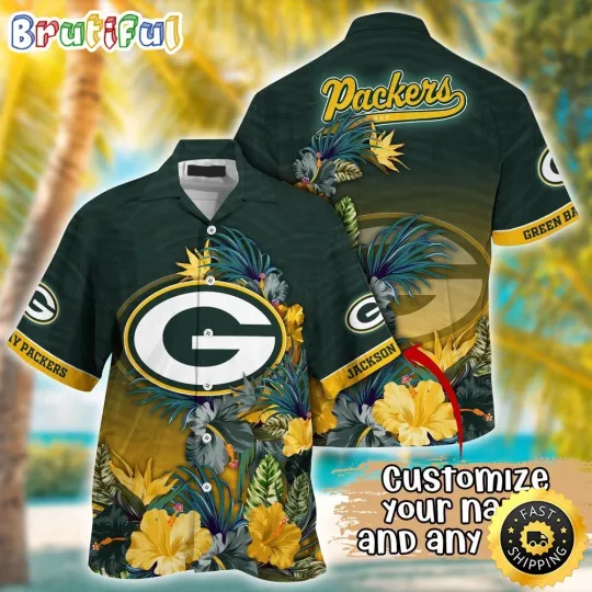 Discover Customized Green Bay Packers Tropical Flower Aloha Hawaiian Shirt