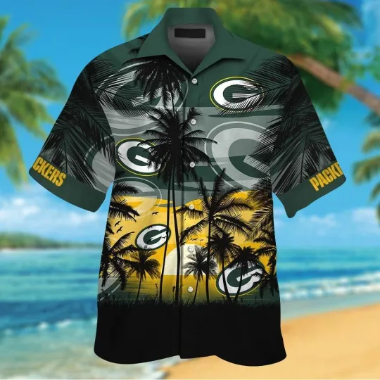 Green Bay Packers Hawaiian Shirt Tropica Logo Palm Tree For football Fans