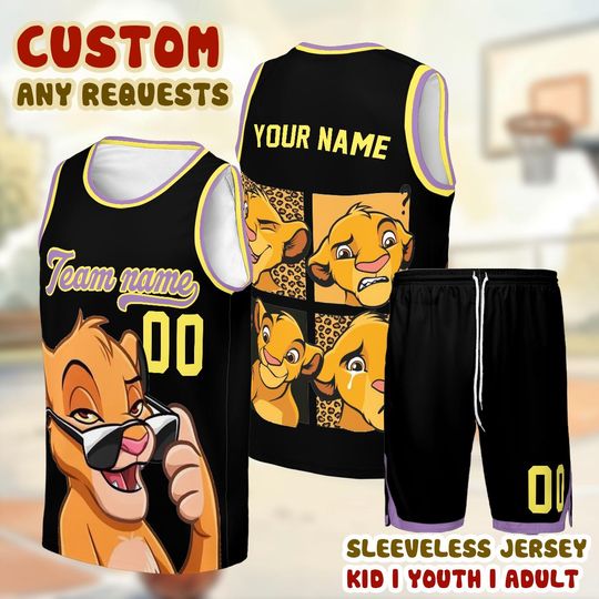 Young Simba tank top basketball jersey, Custom Name Lion King Disney Sports Shirt