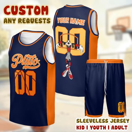 Custom Pluto Dunk Tank Top Basketball Jersey, Personalized Disney Basketball Shirt