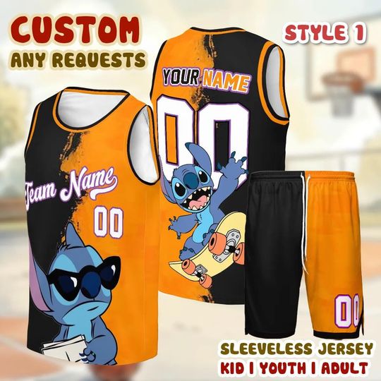 Discover Custom Stitch Tank Top Basketball Jersey, Personalized Lilo and Stitch Shirt, Family Matching Outfit, Kids Adult Sports Tee