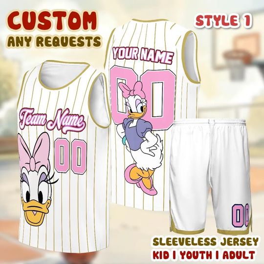 Custom Daisy Duck Tank Top Basketball Jersey, Personalized Pink Disney Shirt