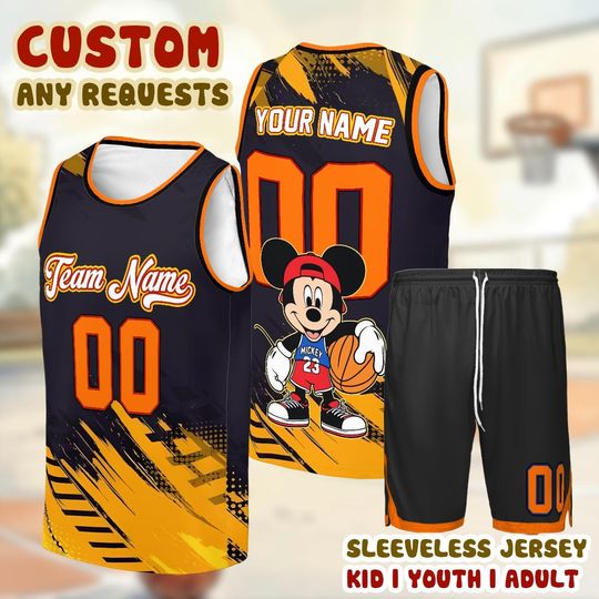 Discover Custom Mickey Mouse Tank Top Basketball Jersey, Personalized Blue Disney Shirt, Family Matching Outfit, Kids Adult Sports Tee
