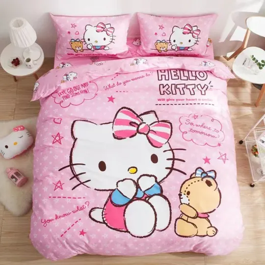 Hello Kitty Striped Bow  Bed Quilt Cover Set