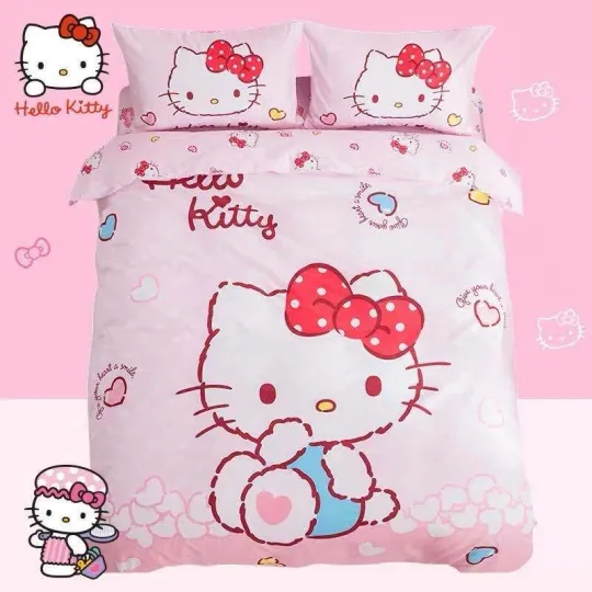 Hello Kitty Hearts Bedding Set for  Bed