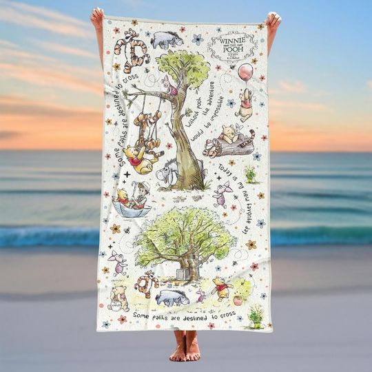 Discover Winnie the Pooh Pool Towel, Disney Bath Towel For Beach Trip 2025, Cute Pooh And Friends Towel, Cartoon Soft Bath Towel For Her/Kids