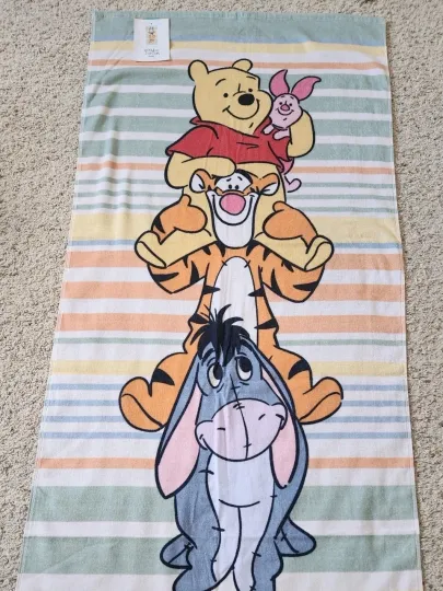 Discover Winnie The Pooh Tigger Piglet Eeyor Beach Towel Disney 28" ×58" 100% Cotton NWT