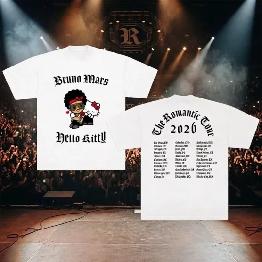 NEW! Bruno Mars Hello Kitty The Romantic Tour 2026 Graphic Shirt