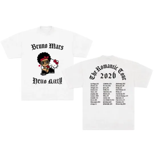 Bruno Mar X Hello Kitty The Romantic Tour Dates T-Shirt