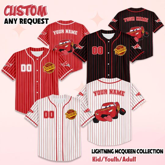 Personalized Lightning McQueen Baseball Jersey, Custom Cars Baseball Shirt, Matching Disney Trip Outfit, Birthday Gift