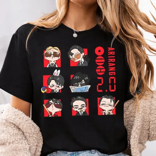 BTS 2.0 Arirang Shirt, BTS Tour 2026 Cute Chibi Group Graphic Tee, Fan Inspired