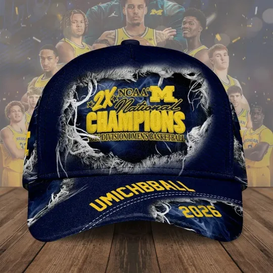 Discover Michigan Wolverines 2026 2X NCAA National Champions Hat UMICHBBALL Cap