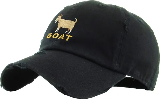 GOAT Vintage Distressed Black Cap Dad Hat Adjustable