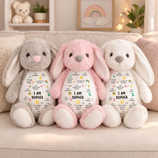 Kid Affirmation Personalized Bunny Plush, Custom Easter Gift For Kid, Baby Shower Custom Gift, Cute Toddler Spring Gift, Baby Birthday Gift