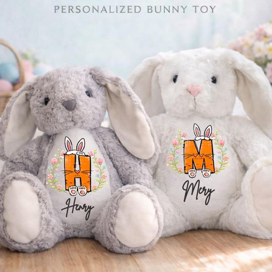Personalized Easter Bunny Plush, Custom Name Bunny Stuffed Animal, Easter Bunny Gift for Kids, Baby Easter Gift, Cute Bunny Toy