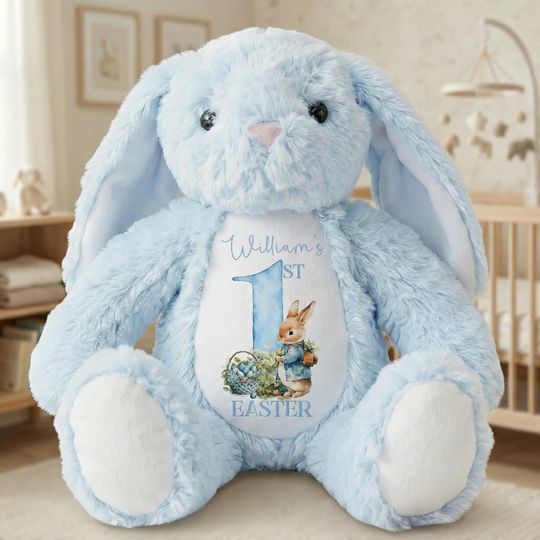 Personalized First Easter Bunny Plush, Custom Name Stuffed Animal, Baby's 1st Easter Gift, Newborn Easter Basket Stuffer, 12" Keepsake