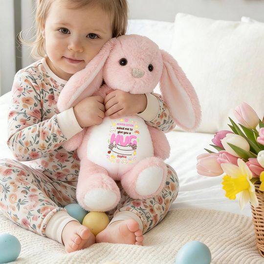 Personalized Family Hug Bunny, Custom Name Stuffed Animal for Niece Nephew, Grandma Grandpa Uncle Auntie Keepsake, Long Distance Family Gift