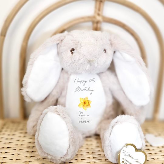 Personalised Birth Flower Gift, Gifts For Her, Personalised Bunny, Birthday Gift, Teddy Bear, Gifts For Kids, Birhday Gift, Gift For Her