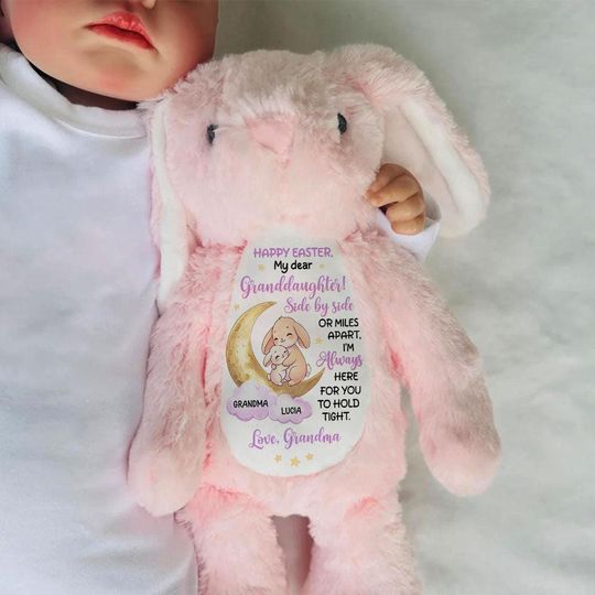 Personalized Easter Bunny for Granddaughter, Happy Easter from Grandma Stuffed Bunny, Custom Name Granddaughter Gift