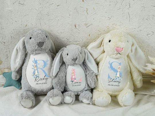 Personalized Bunny Rabbit, New Baby Gift, Baby Shower Gift, Custom Plush Soft Bunny Toy, Gift for Baby,  Plush Bunny Toy, Easter Bunny