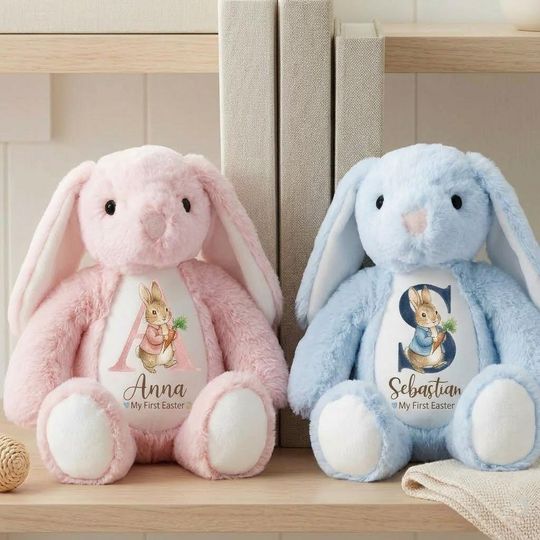 Personalized Easter Bunny Plush, Custom Name Stuffed Bunny Gift for Baby First Easter 2026, Easter Basket Stuffer, Nursery Decor