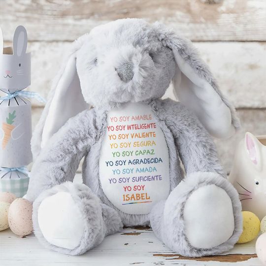 Yo Soy Amada Personalized Bunny, Spanish Affirmation Stuffed Bunny, Custom Name Plush Gift for Girl, Positive Self Love Keepsake