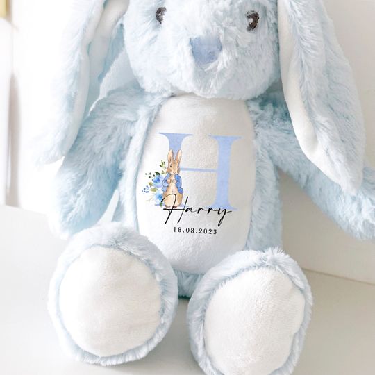 Personalised Bunny Rabbit, New Baby Boy Gift, Personalised Plush Soft Toy, Your Name Teddy, Cuddly Toy, Girls & Boys Teddy Baby Shower Gift