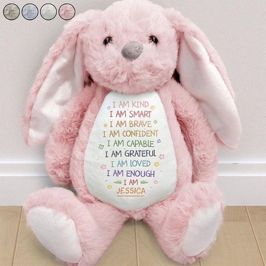 Personalized Affirmation Bunny Plush With Name, I Am Kind I Am Smart Soft Toy Gift For Kids, Baby Shower Gift Mothers Day