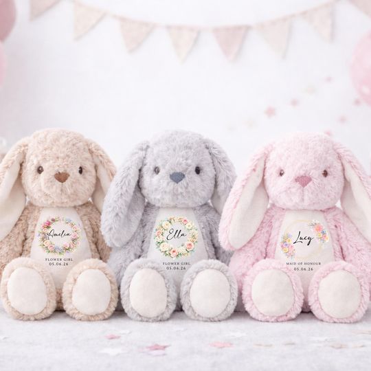 Flower Girl Personalised Bunny, Flower Girl Proposal Gift, Gifts For Kids, Wedding Gift, Teddy Bear, Wedding Favour, Thank You Gift