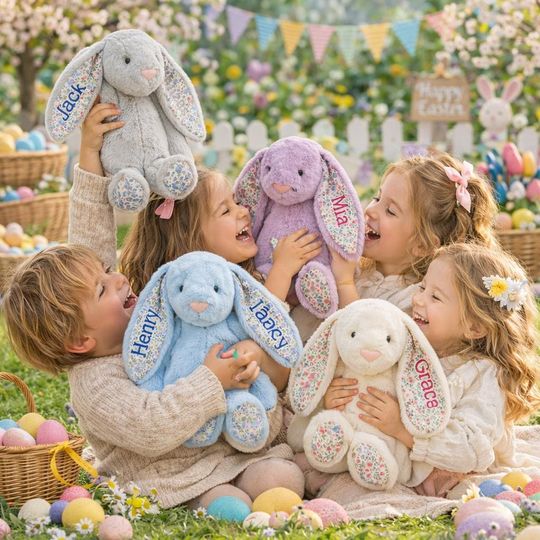 Custom Bunny Plush | Baby Shower Decor | Personalized New Baby Gift | Kawaii Embroidered Bunny | Flower Girl Proposal | Rabbit Doll Toy