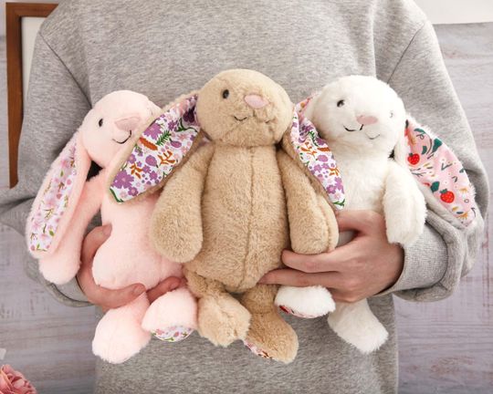 Personalized Floral Ear Bunny Plush,Custom Name Embroidered,Soft Cuddly Rabbit Stuffed Animal,Baby Shower Gift,Nursery Decor,New Baby Gift