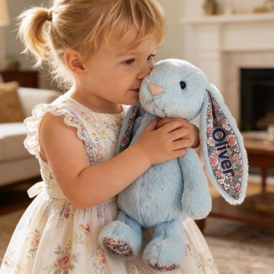 Discover Personalized Floral Bunny Plush | Cottage Style Stuffed Rabbit | Custom Name Bunny | Keepsake Gift