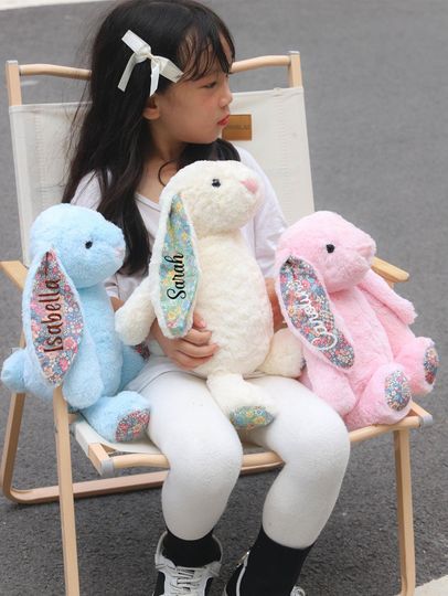 Personalized Bunny, Stuffed Bunny Rabbit, Monogram Bunny Plush Rabbit Toy, Flower Girl Proposal, Wedding Gift, Flower Girl Gift,Gift for Her