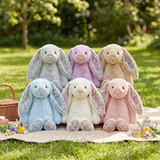 Personalized Floral Bunny Plush | Cottage Style Stuffed Rabbit | Custom Name Bunny | Keepsake Gift