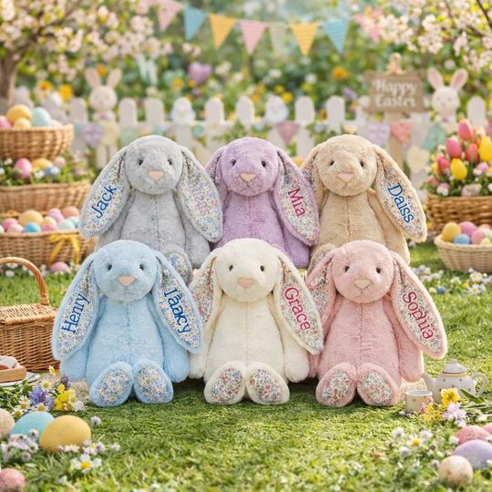 Baby Shower Gift, Custom Monogrammed Bunny Rabbit, Personalized Embroidered Bunny, Soft Plush Toy, Baby Gift, Newborn Gift, Flower Girl Gift