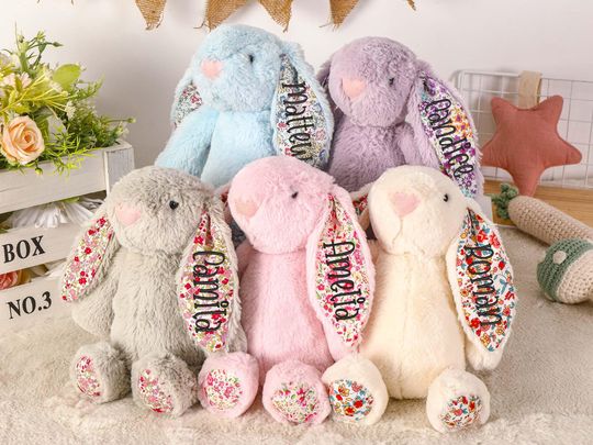 Discover Personalized embroidered plush bunny,Easter gift,Alphabet bunny toy,Custom baby toy gift,Flower girl gift,Stuffed animal,Baby shower gift