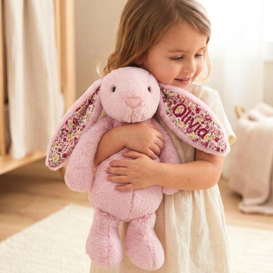 Personalized Embroidered Easter Bunny Plush  Custom Stuffed Rabbit Keepsake