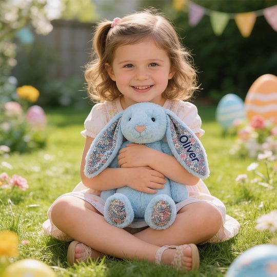 Custom Flora Stuffed Bunny, Easter Gift, Toddler Gift, Plush Bunny With Name Embroidered, Nursery Decor, Baby Shower Gift, Newborn Gift.