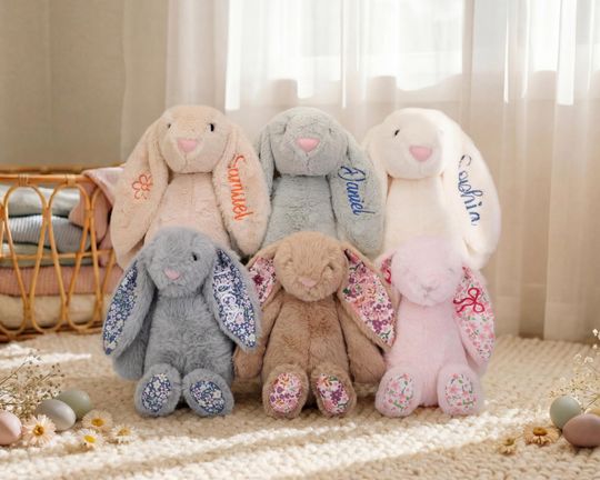 Personalized Easter Bunny Plush | Monogrammed Bunny Rabbit | Embroidered Stuffed Animal | Nursery Decor | Gifts for Twins | Birthday Gift