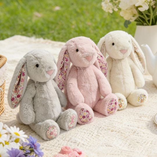 Embroidery Floral Plush Bunny | Custom Name Bunny | Cottage Style Stuffed Rabbit | Easter Basket Stuffers | Easter Gift | Baby Shower Gift