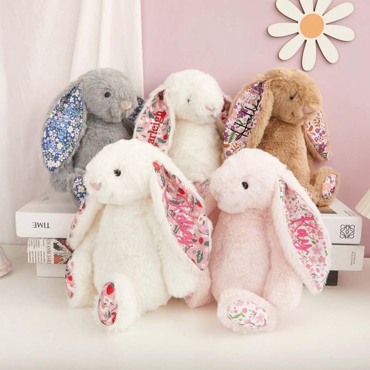 Personalized Embroidered Embroidered Bunny Rabbit for Kid ,Custom Monogrammed Bunny Rabbit,Floral Pattern Bunny,More Soft Plush Bunny Toy