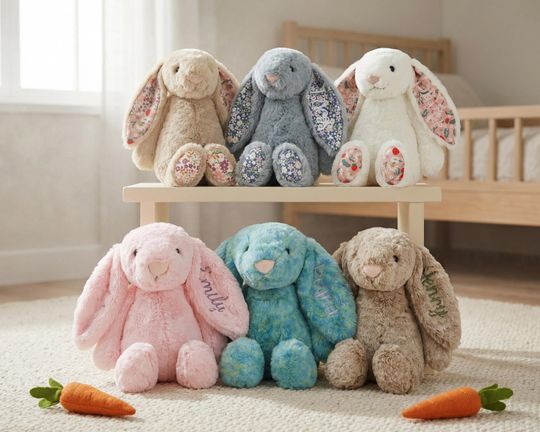 Personalized Embroidered Bunny | Custom Stuffed Animal | Emotional Support Stuffed Animal | Easter Bunny Gift | Easter Decor