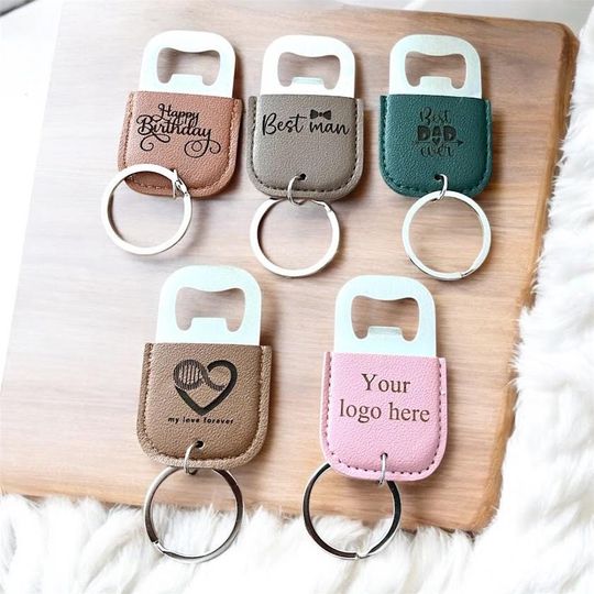 Discover Personalized Bottle Opener Keychain: Engraved PU Leather & Stainless Steel Gift