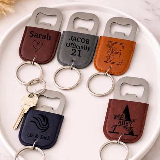 Personalized Leather Bottle Opener Keychain, Custom Engraved Keychain, Groomsmen Gift,Fathers Day Gift,Wedding Favor,Custom Name Keychain