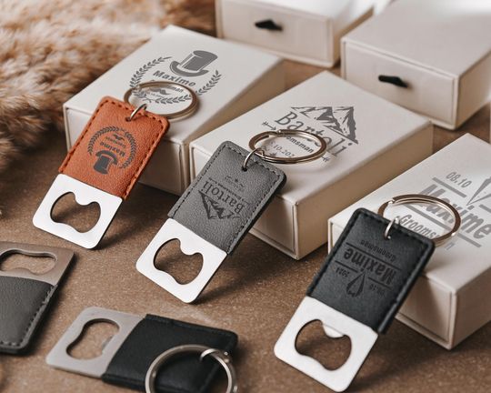 Custom Leather Keychain Bottle Opener, Groomsman Present,Man Gifts