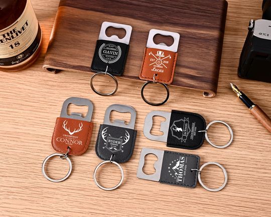Discover Personalized Leather Bottle Opener Keychain, Custom Groomsman Gift, Boyfriend Birthday Present