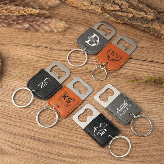 Personalized Leather Bottle Opener Keychain | Custom Engraved Groomsmen Gift | Bachelor Party Favor | Father's Day Gift