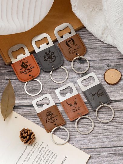 Personalized Pu Leather Beer Opener,Custom Engraved Keychain Bottle Opener, Fathers Day Gift, Groomsmen Gift, Wedding Favor Bar Accessory.